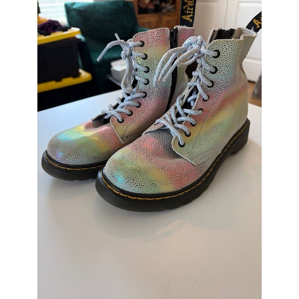 Dr. Martens Pascal 1460 Combat Boots Iridescent Rainbow Lace Up Leather Kids 3